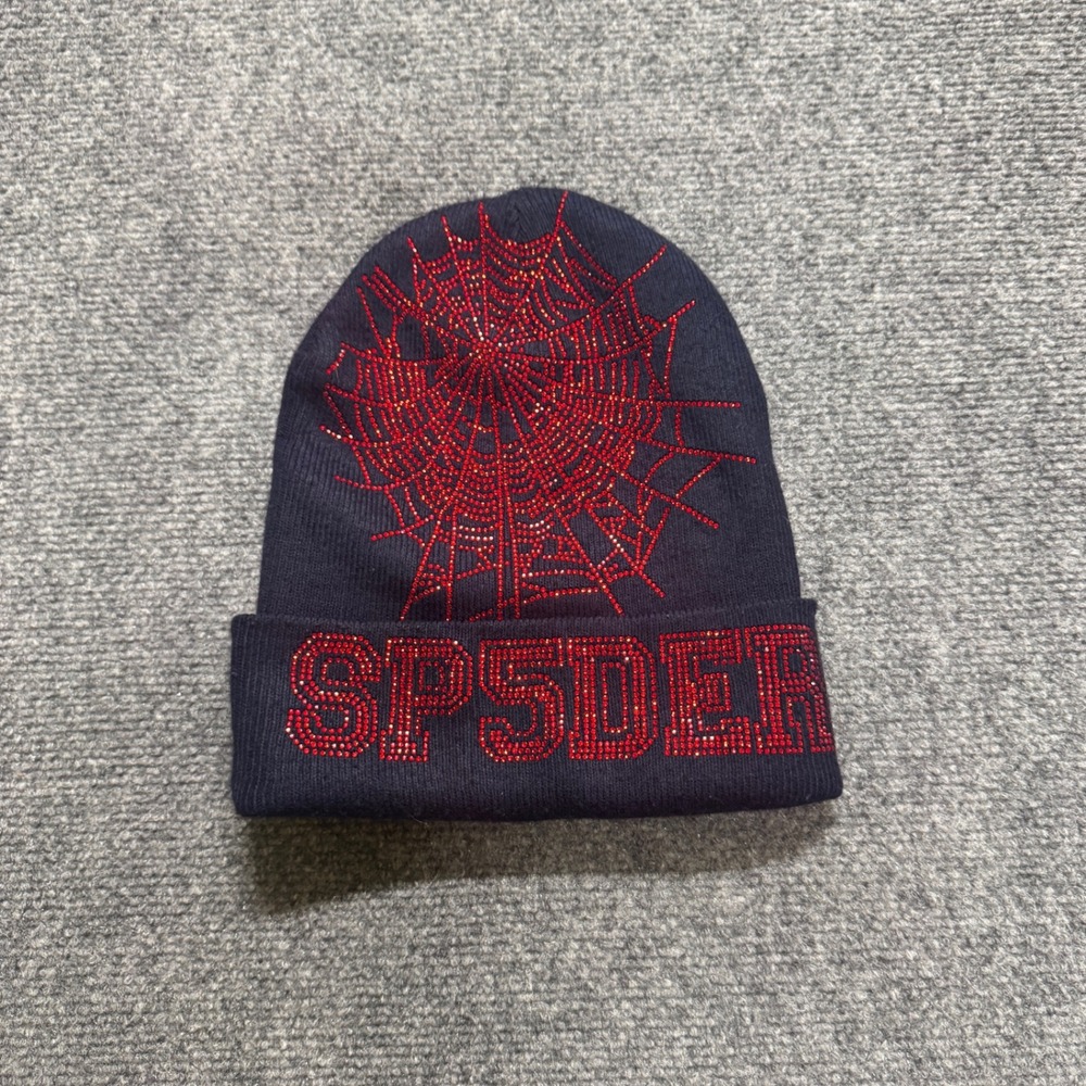 Y2K SP5DER Beanie OSFM Streetwear Navy/Red
